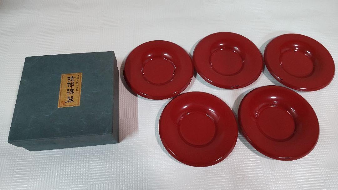 琉球漆器　赤色 漆器 茶器セット Amazon.co.jp: 琉球漆器 茶托 (朱無地) 茶道具 5客 伝統工芸品 沖縄